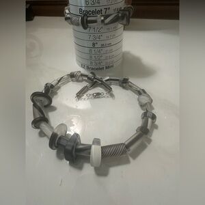 OOAK Glass beads Black white and Beaded Necklace & Bracelet Set 925 silver NWOT